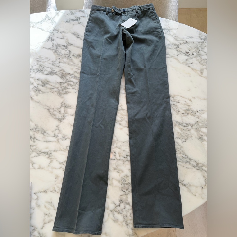 NWT Incotex Pattern 30 Comfort Chino Slim Fit Trousers Gray Green IT44 XS 28